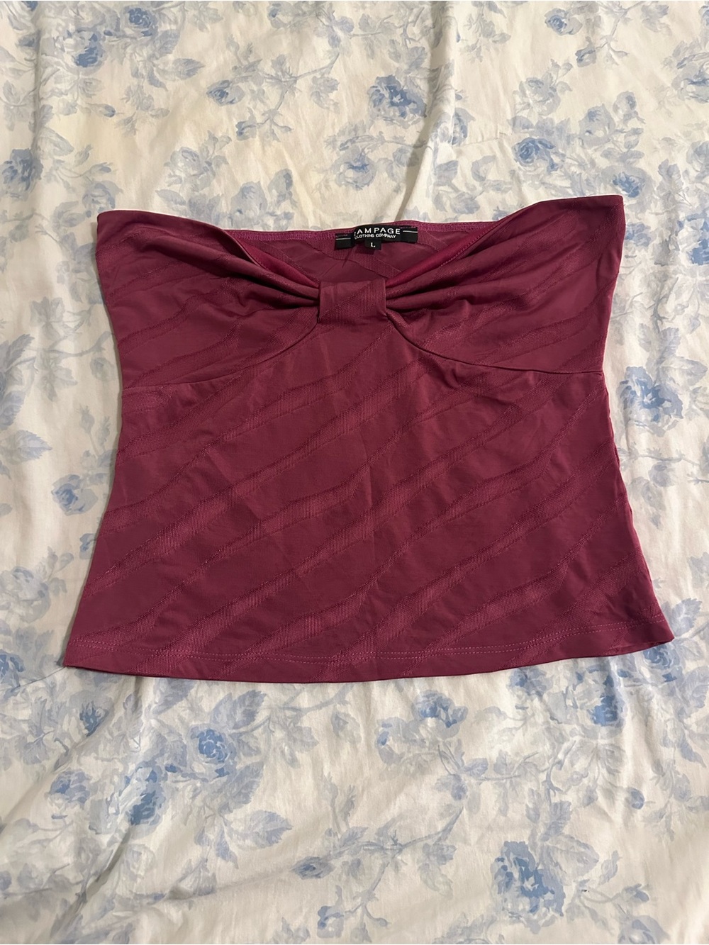 Rampage Strapless Twist-Front Crop Top in Plum